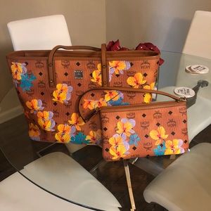 MCM Essential floral tote & matching zip pouch.